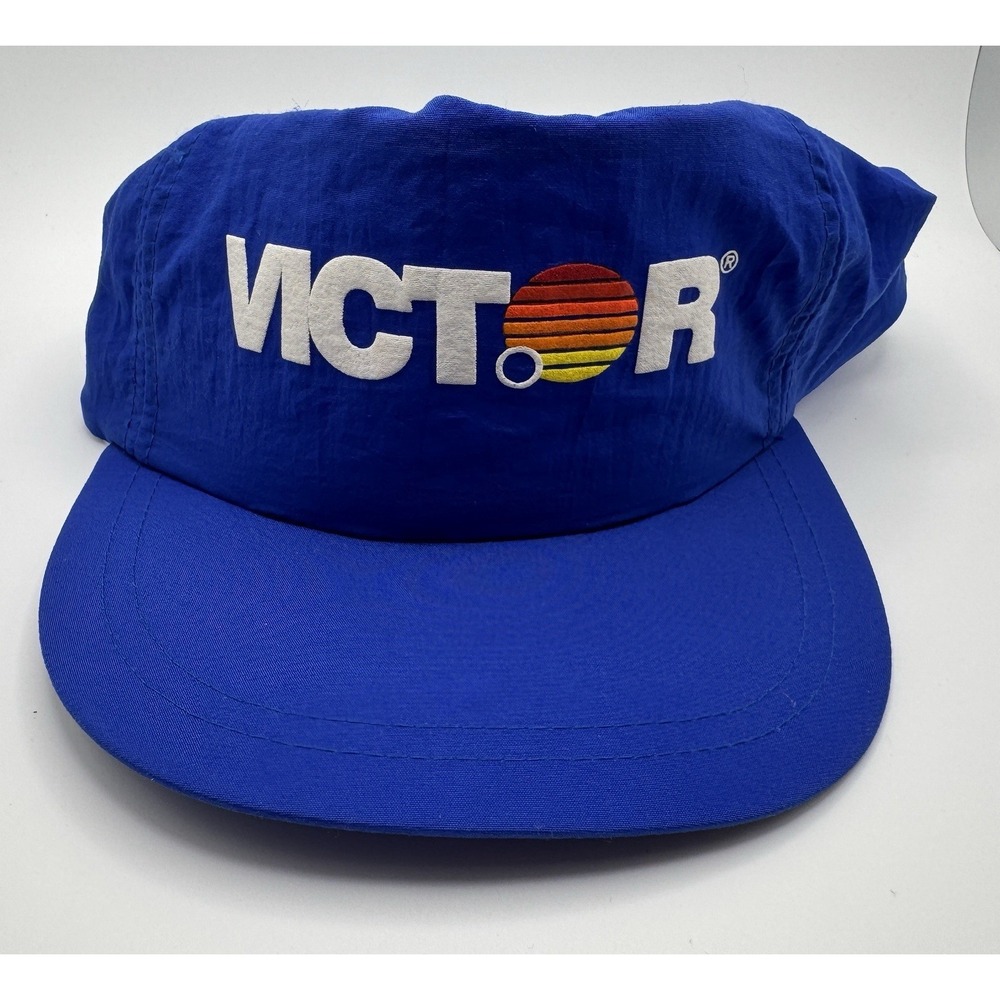 Victor Snapback Trucker Hat Sunset Logo Blue Nylon Vintage Raised Screen Printed